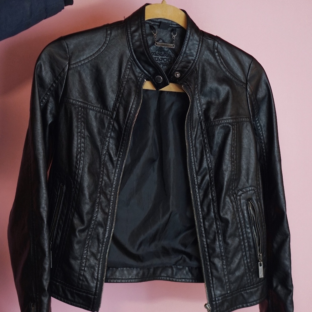 Jou Jou black faux leather moto jacket - XS